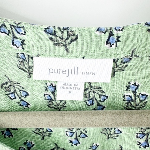 ✅ J.Jill‎ 100% Linen Women's Size Medium Green Floral Linen Button Down Top - Picture 2 of 6